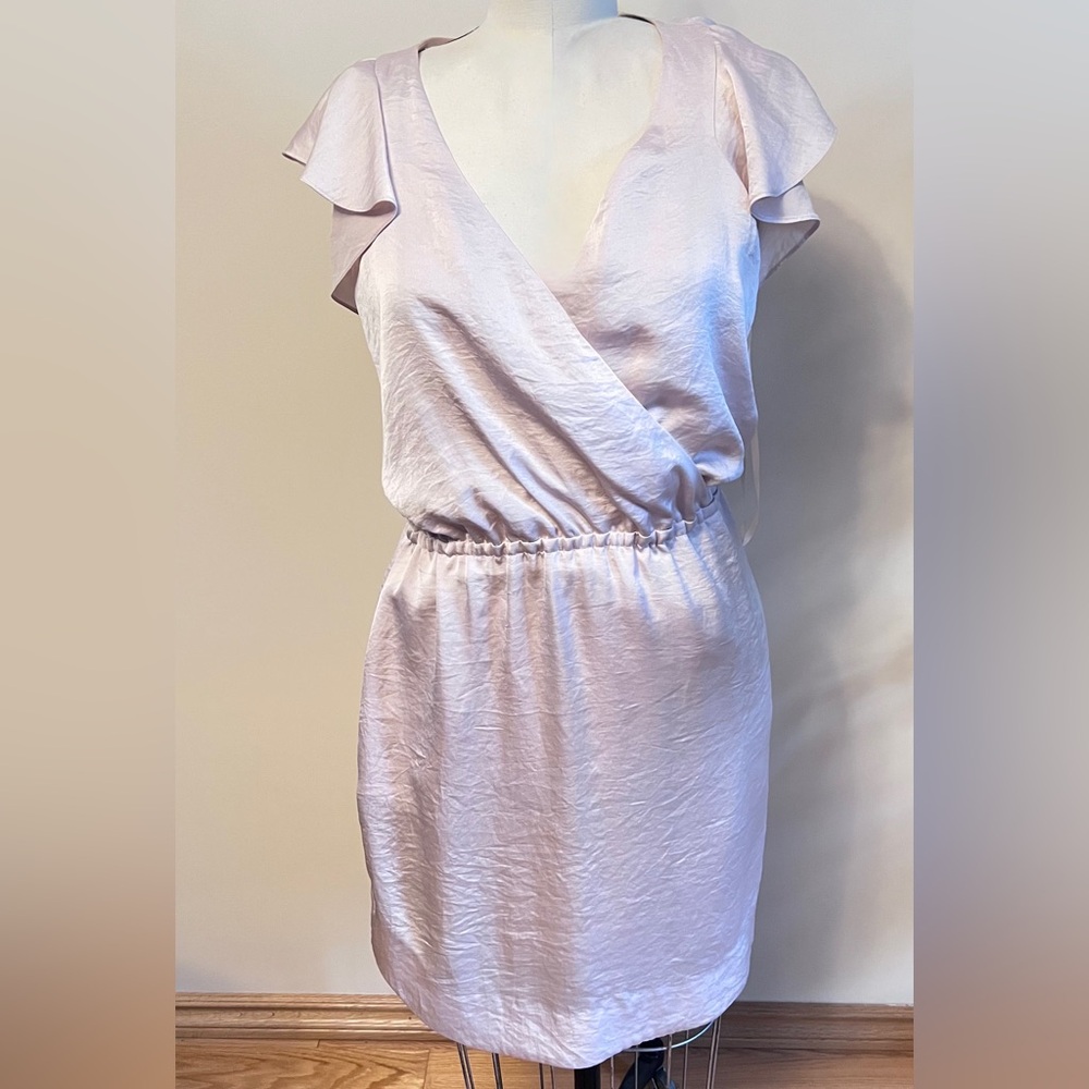 BCBGeneration Champagne Ruffle Sleeve Dress Open Back Size M